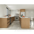 Gabinetes de Cocina Cabinete de cozinha de folheado de madeira contemporânea